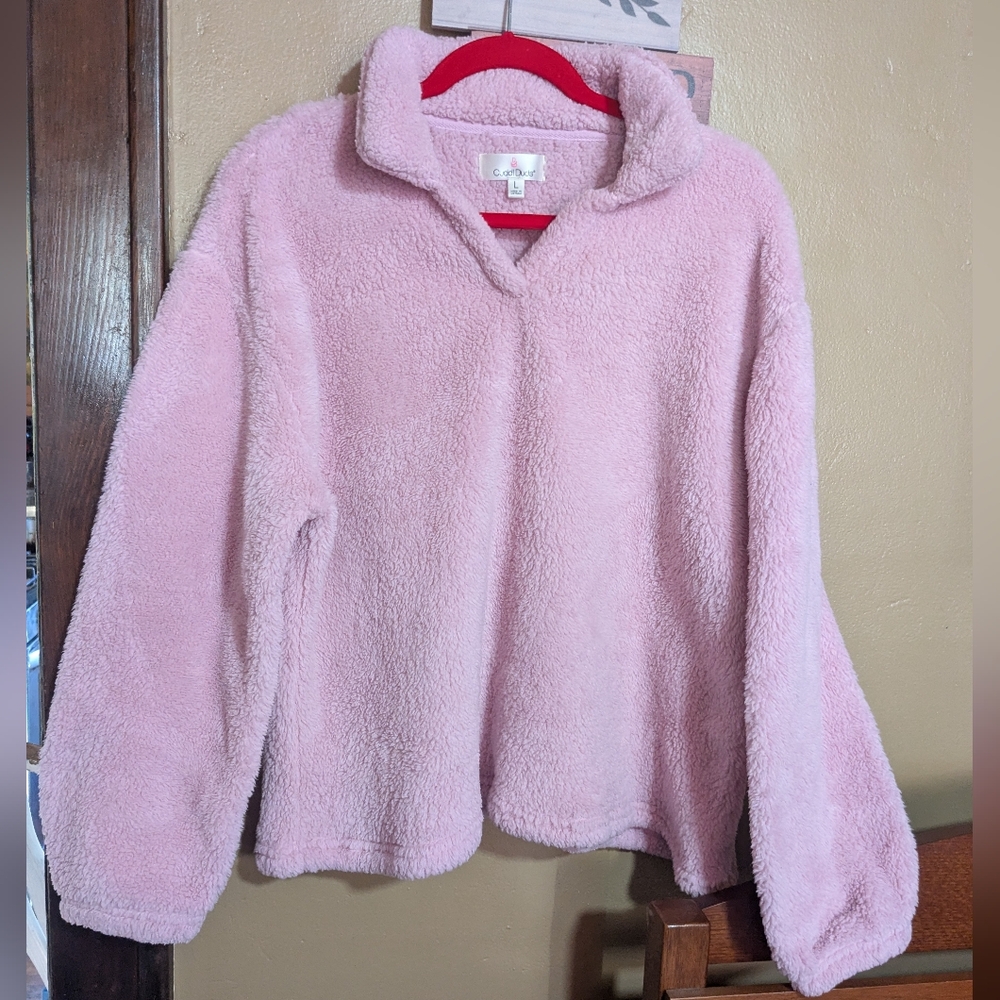 Cuddle Duds Soft Pink Teddy pullover Pajama/Loungewear Top Women's Large